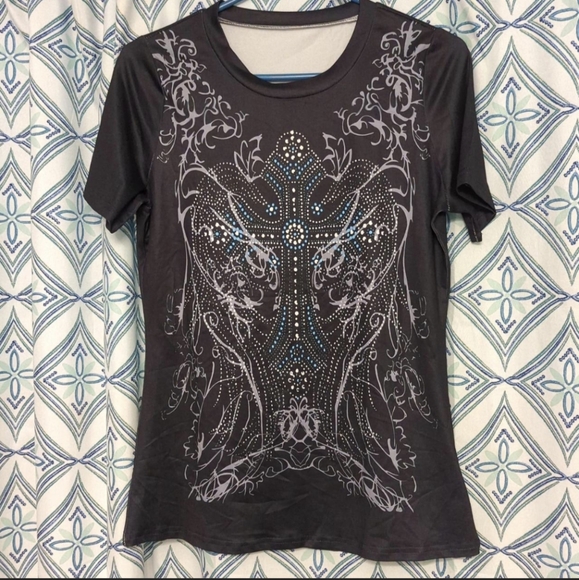 Women's size s angel wings and cross shirt with light blue gray and white - Picture 1 of 2